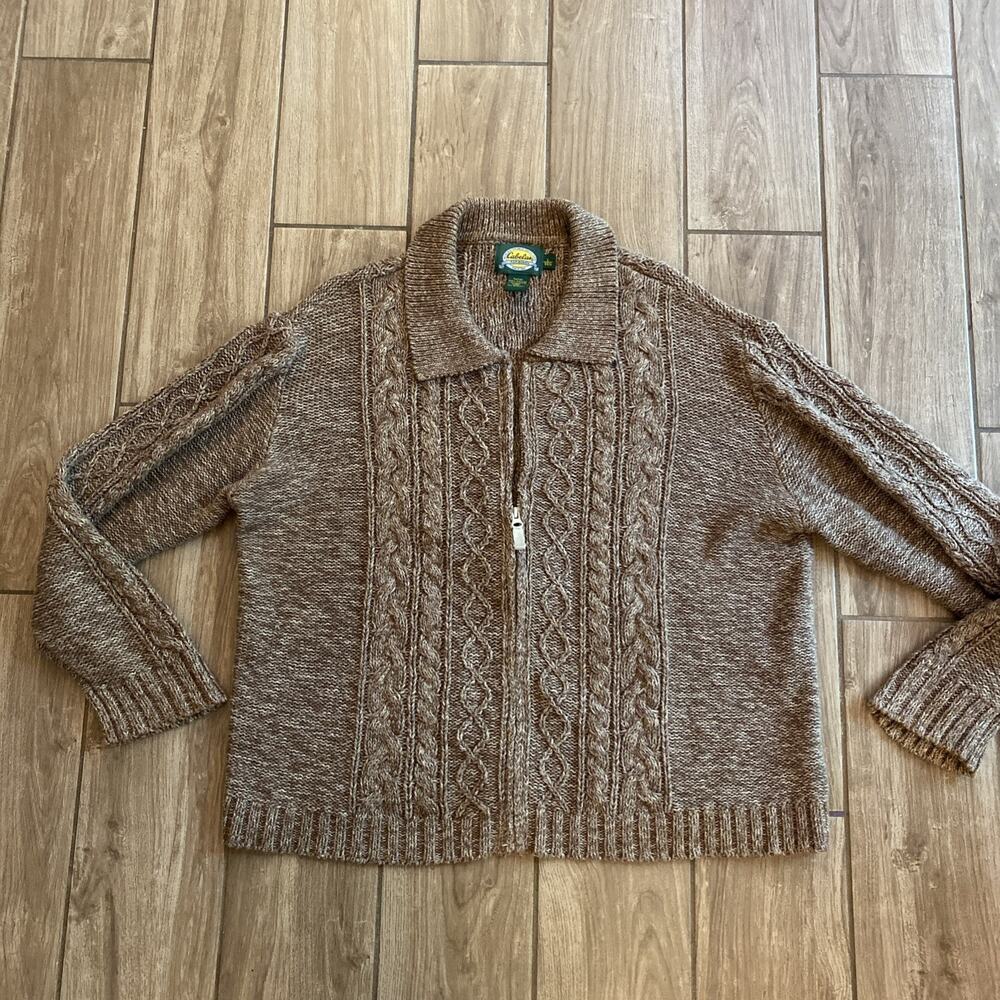 Cabela's Women’s Brown Cable Knit Jacket Full Zip Size Large